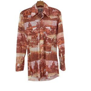 Vintage H Bar C Ranchwear Western Shirt 70's Cowboy Indian  size 15 33 medium